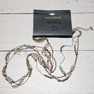 NWT Massini 32" Adjustable Length Gold Tone 3-Strand Minty Fresh Beaded Necklace